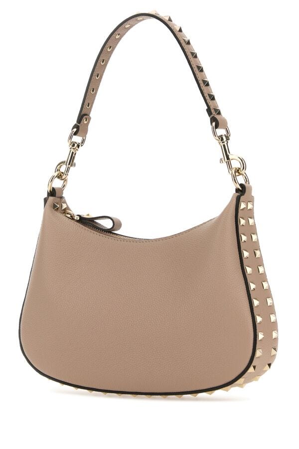 Valentino Garavani Woman Antiqued Pink Leather Small Hobo Rockstud Shoulder Bag