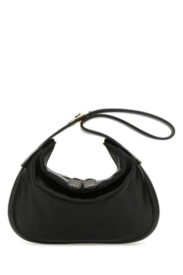 Valentino Garavani Woman Black Nappa Leather Small Go-Hobo Shoulder Bag
