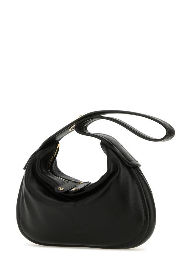 Valentino Garavani Woman Black Nappa Leather Small Go-Hobo Shoulder Bag
