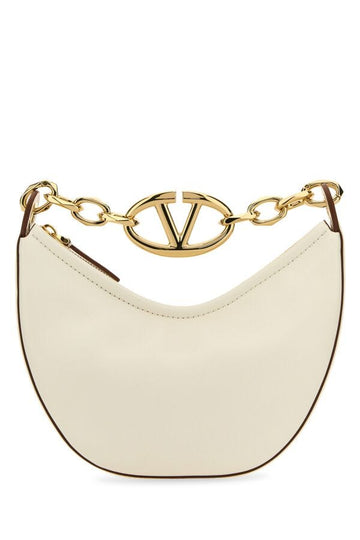Valentino Garavani Woman Ivory Leather Mini Hobo Vlogo Moon Handbag