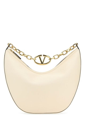 Valentino Garavani Woman Ivory Leather Medium Hobo Vlogo Moon Shoulder Bag