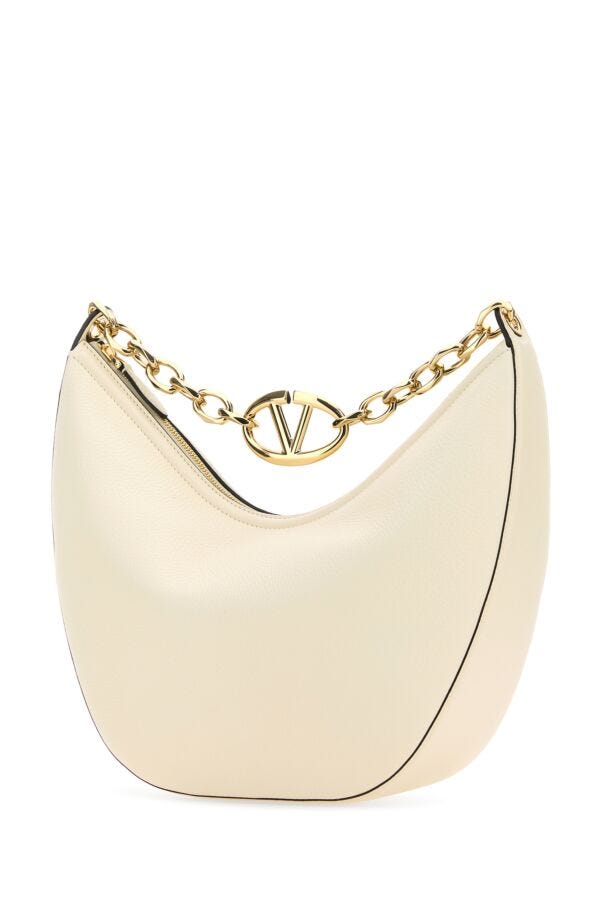 Valentino Garavani Woman Ivory Leather Medium Hobo Vlogo Moon Shoulder Bag