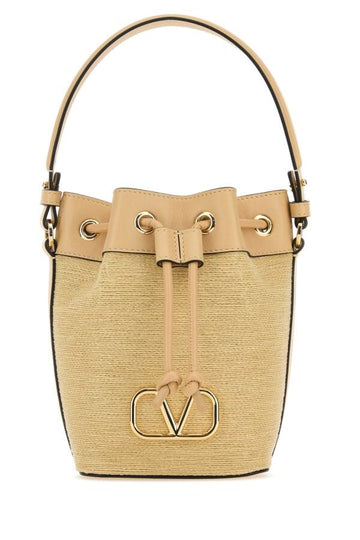 Valentino Garavani Woman Raffia Leather Vlogo Signature Bucket Bag