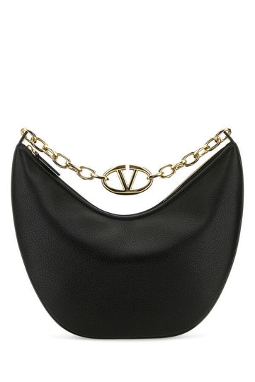 Valentino Garavani Woman Black Leather Medium Hobo Vlogo Moon Shoulder Bag