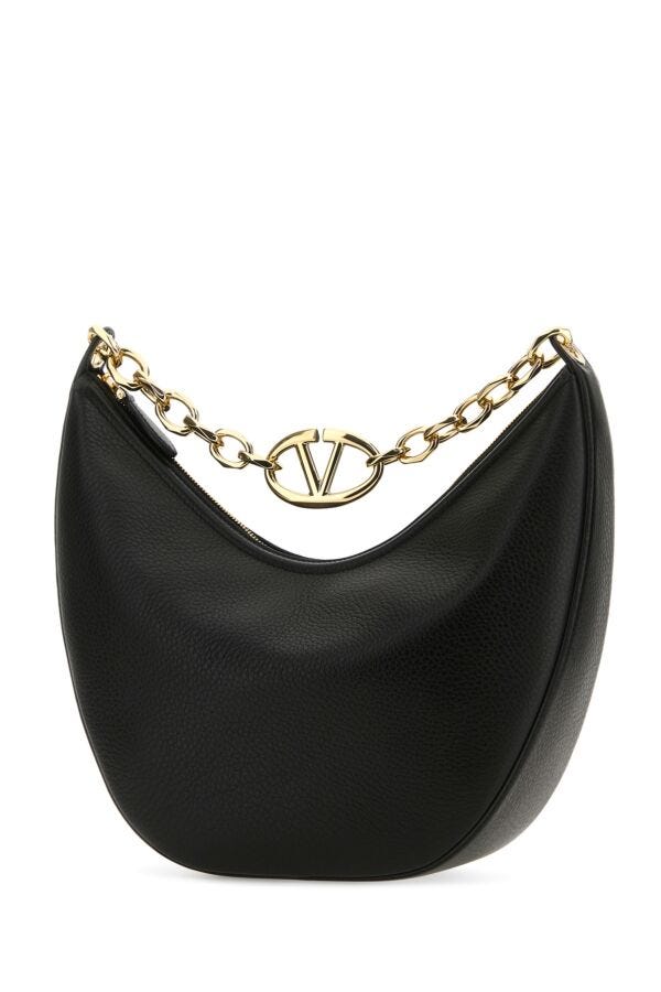 Valentino Garavani Woman Black Leather Medium Hobo Vlogo Moon Shoulder Bag