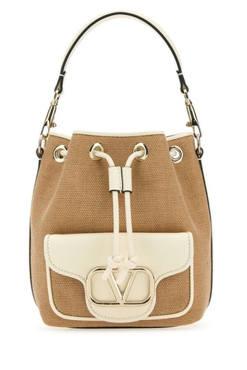 Valentino Garavani Woman Two-Tone Raffia Leather Locã² Bucket Bag