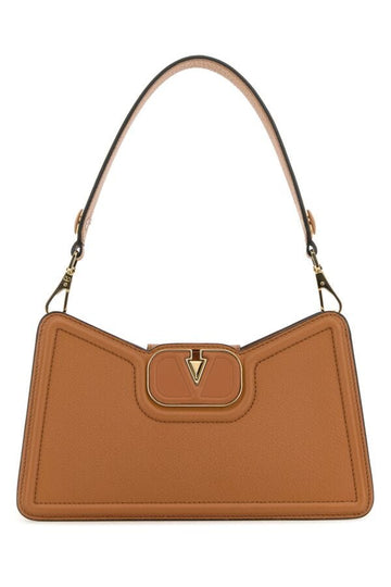 Valentino Garavani Woman Camel Leather Vlogo Shoulder Bag