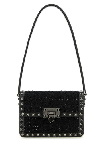 Valentino Garavani Woman Black Tweed Rockstud23 Shoulder Bagâ