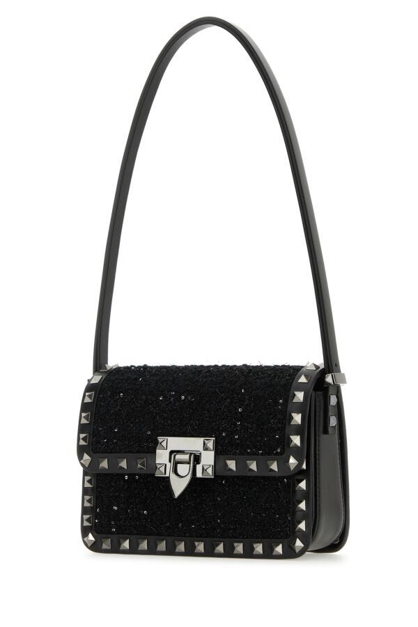 Valentino Garavani Woman Black Tweed Rockstud23 Shoulder Bagâ