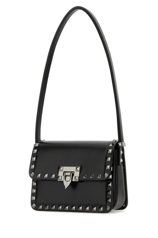 Valentino Garavani Woman Black Leather Rockstud23 Shoulder Bagâ