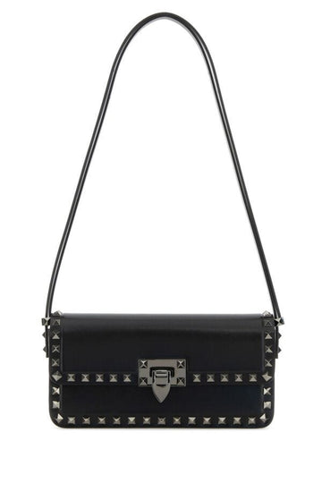 Valentino Garavani Woman Black Leather Rockstud Shoulder Bag