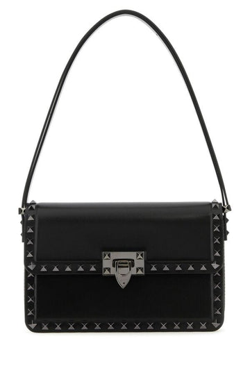 Valentino Garavani Woman Black Leather Rockstud23 Shoulder Bagâ