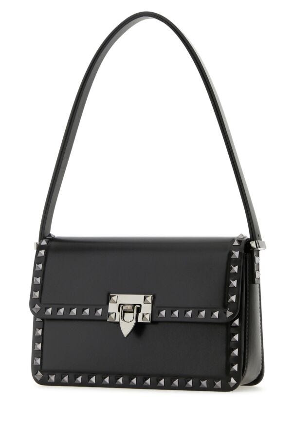 Valentino Garavani Woman Black Leather Rockstud23 Shoulder Bagâ