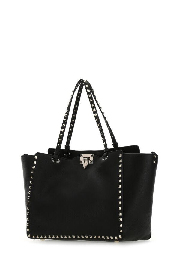 Valentino Garavani Woman Black Leather Medium Rockstud Shoulder Bag