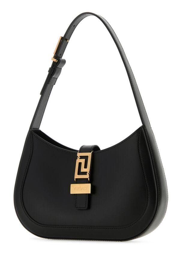 Versace Woman Black Leather Small Greca Goddess Shoulder Bag