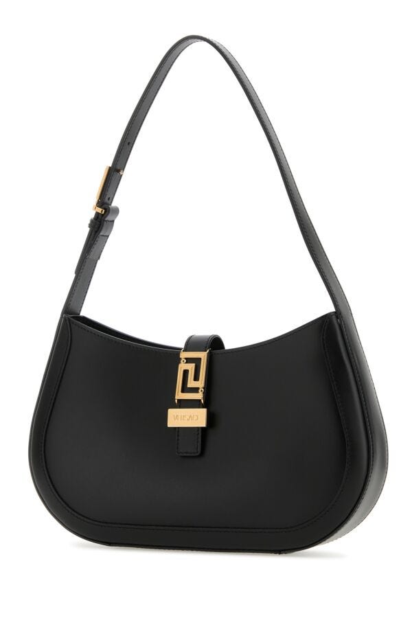 Versace Woman Black Leather Greca Goddess Shoulder Bag
