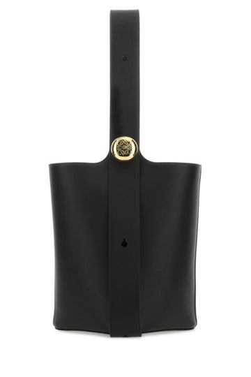 Loewe Woman Black Leather Medium Pebble Bucket Bag