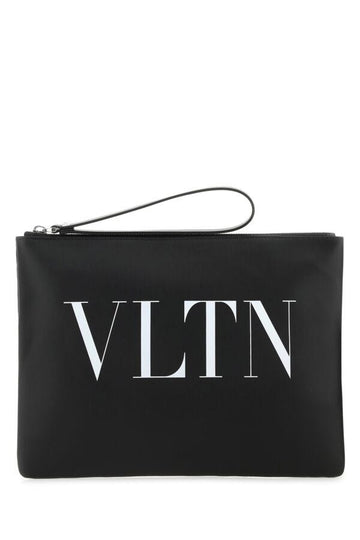 Valentino Garavani Man Black Leather Vltn Clutch