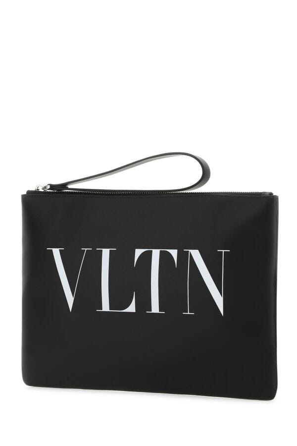 Valentino Garavani Man Black Leather Vltn Clutch