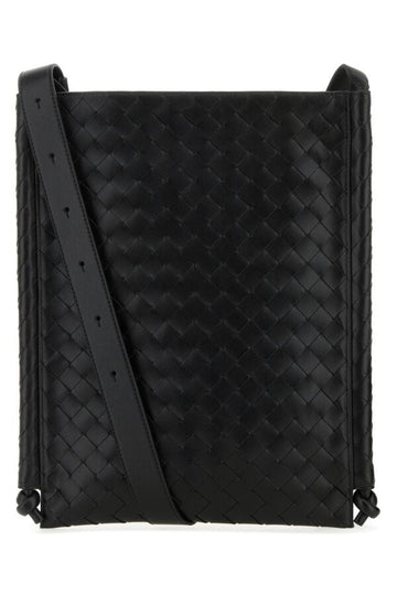 Bottega Veneta Man Black Leather Flat Loops Crossbody Bag