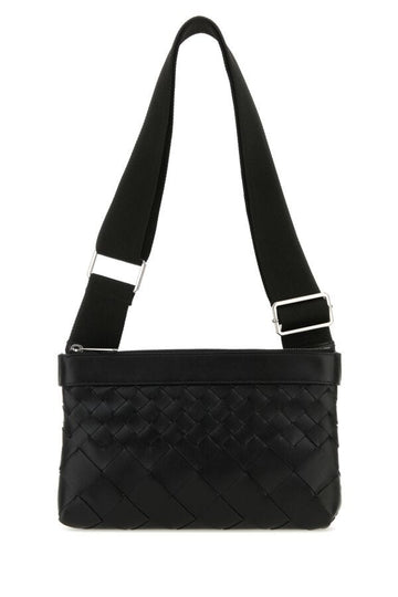 Bottega Veneta Man Black Leather Duo Intrecciato Crossbody Bag