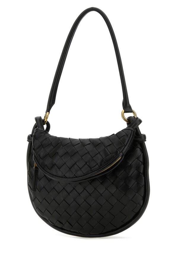 Bottega Veneta Woman Black Leather Small Gemelli Shoulder Bag