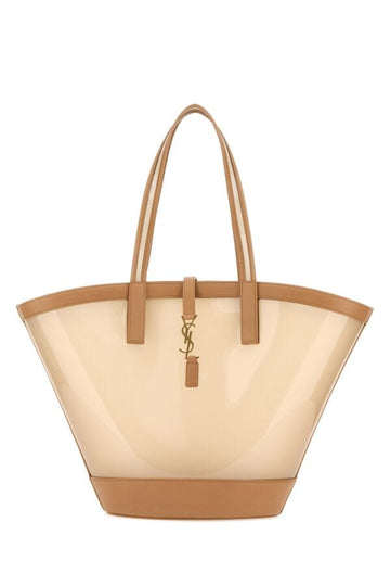Saint Laurent Woman Two-Tone Vinyl And Leather Panier Shopping Bag