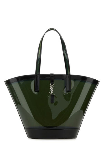 Saint Laurent Woman Black Vinyl And Leather Panier Shopping Bag