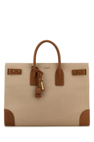 Saint Laurent Man Two-Tone Canvas And Leather Large Sac De Jour Handbag
