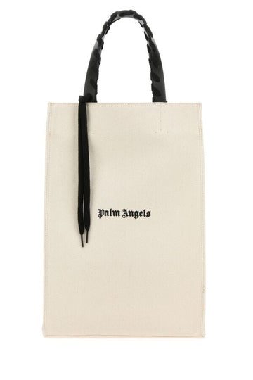 Palm Angels Man Ivory Canvas Shopping Bag