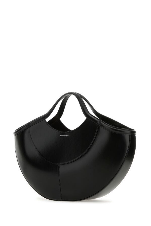 Alexander Mcqueen Woman Black Leather The Cove Shopping Bag