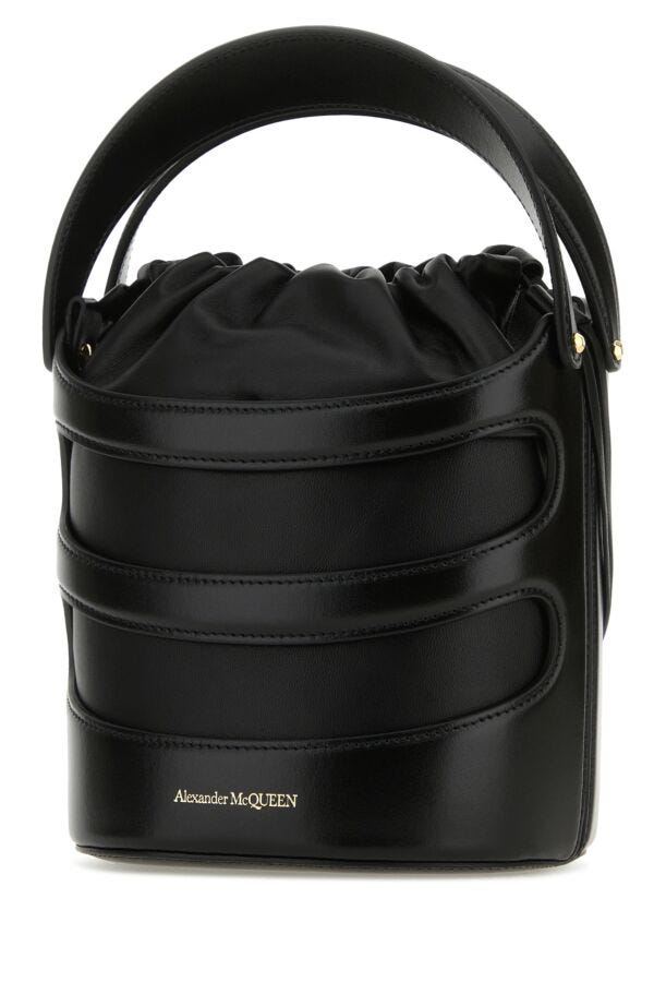 Alexander Mcqueen Woman Black Leather The Rise Bucket Bag