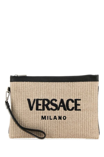 Versace Man Cappuccino Raffia Pouch