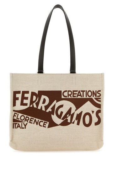 Salvatore Ferragamo Woman Sand Canvas Shopping Bag