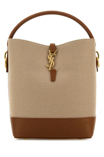Saint Laurent Woman Two-Tone Canvas And Leather Le 37 Bucket Bag