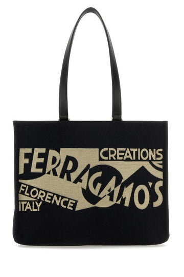 Salvatore Ferragamo Woman Black Canvas Shopping Bag