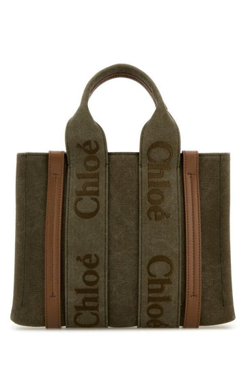 Chloe Woman Khaki Canvas Small Woody Shopping Bag
