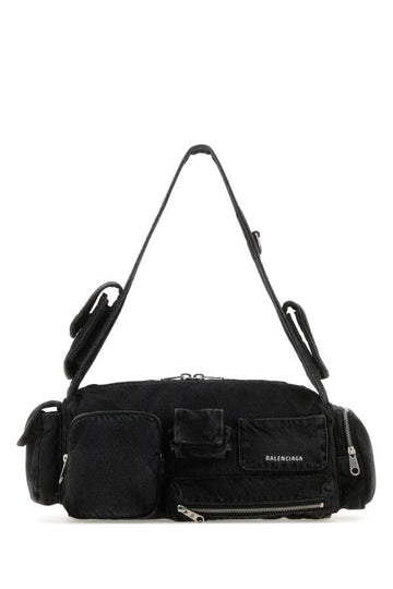 Balenciaga Man Black Denim Superbusy S Shoulder Bag