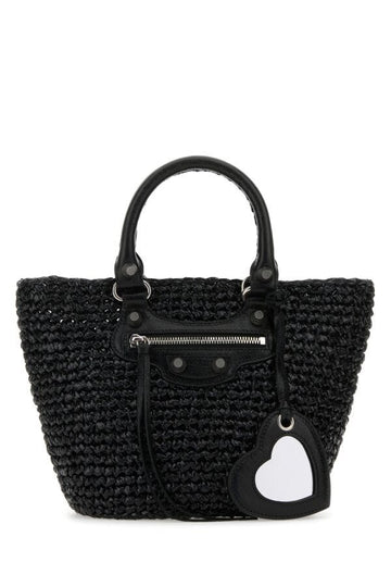 Balenciaga Woman Black Raffia Small Le Cagole Handbag
