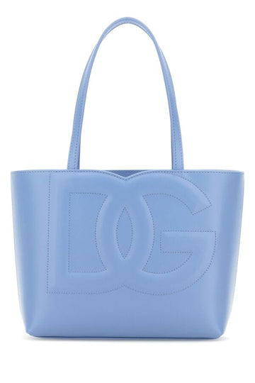 Dolce & Gabbana Woman Powder Blue Leather Logo Shopping Bag