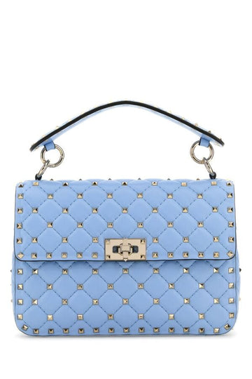 Valentino Garavani Woman Light Blue Nappa Leather Medium Rockstud Spike Handbag