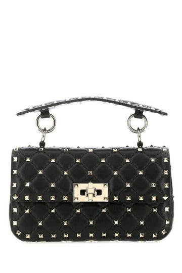 Valentino Garavani Woman Black Nappa Leather Small Rockstud Spike Handbag