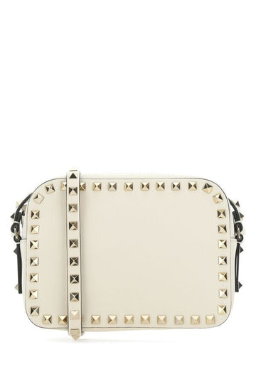 Valentino Garavani Woman Ivory Leather Small Rockstud Crossbody Bag