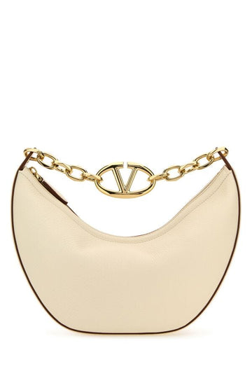 Valentino Garavani Woman Ivory Leather Small Hobo Vlogo Moon Handbag