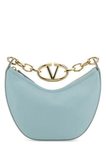 Valentino Garavani Woman Light Blue Leather Mini Hobo Vlogo Moon Handbag