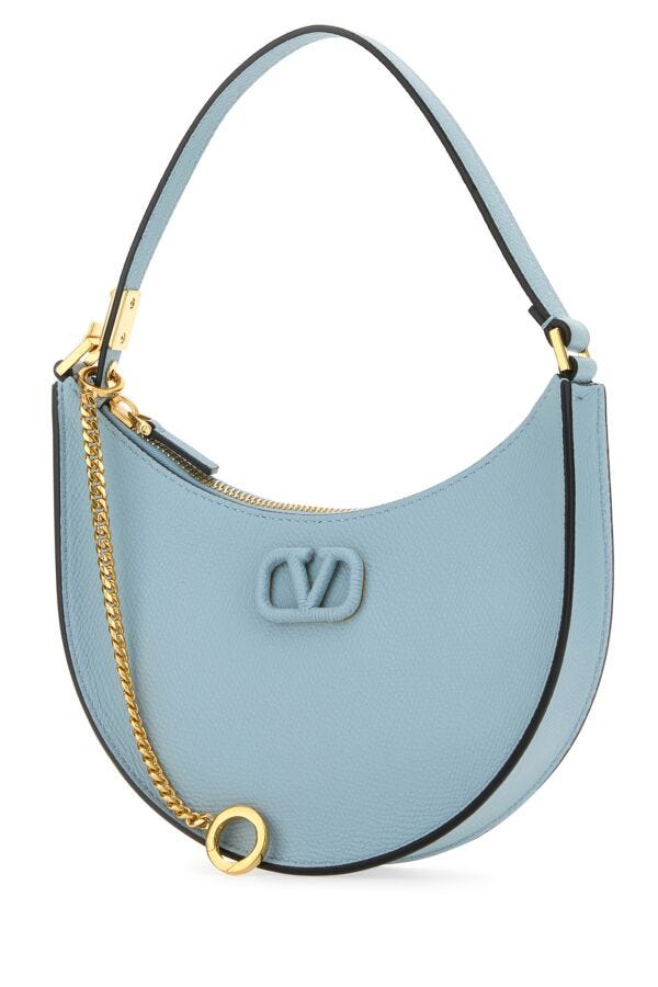Valentino Garavani Woman Light Blue Leather Vlogo Shoulder Bag