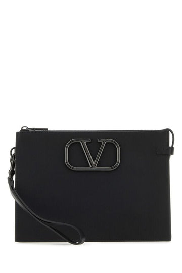 Valentino Garavani Man Black Leather Vlogo Clutch