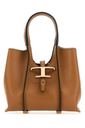 Tod's Woman Caramel Leather Mini T Timeless Handbag