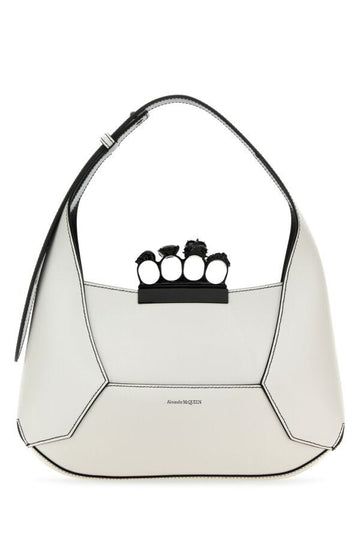 Alexander Mcqueen Woman White Leather Jewelled Hobo Handbag