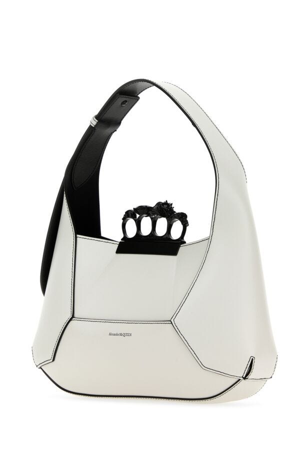 Alexander Mcqueen Woman White Leather Jewelled Hobo Handbag